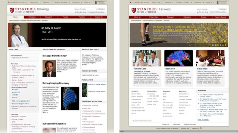 Screenshot of the Stanford Radiology website, Stanford University